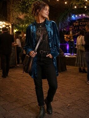 White Stuff Farley Velvet Tunic Shirt Dark Teal Button Front Long Sleeve Velvet